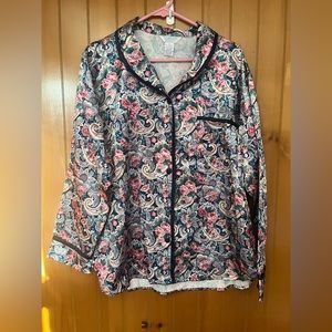 Romantic Moods Womens sz 1X button down long sleeve pajama sliky floral paisley